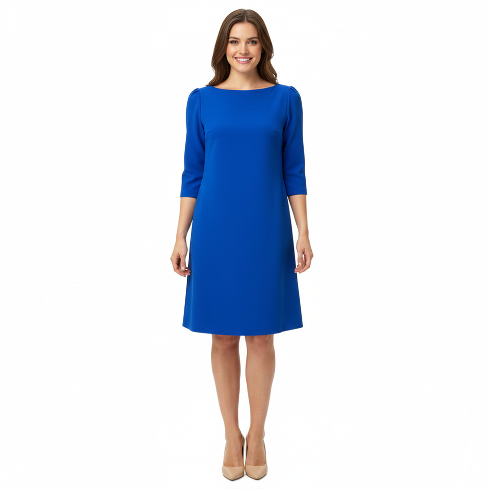 Chiara Boni La Petite Robe Blue Boat Neck Puff Shoulder Sheath Dress IT 44 US 8